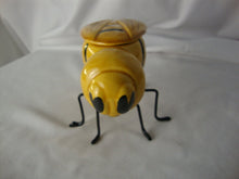 Load image into Gallery viewer, Vintage Ceramic Bumblebee Honey Pot on Black Metal Stand
