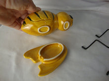 Load image into Gallery viewer, Vintage Ceramic Bumblebee Honey Pot on Black Metal Stand
