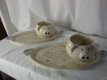 Load image into Gallery viewer, Vintage Temp-Tations Ceramic Gray Orange Floral Pig Soup Bowl with Oval Sandwich Tray Set of 2
