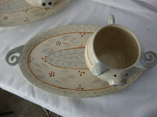 Load image into Gallery viewer, Vintage Temp-Tations Ceramic Gray Orange Floral Pig Soup Bowl with Oval Sandwich Tray Set of 2
