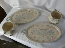 Load image into Gallery viewer, Vintage Temp-Tations Ceramic Gray Orange Floral Pig Soup Bowl with Oval Sandwich Tray Set of 2
