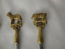 Load image into Gallery viewer, Vintage Turkish Brass Metal BBQ Kebob Skewers Farm Animal Handles Set of 4
