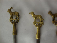 Load image into Gallery viewer, Vintage Turkish Brass Metal BBQ Kebob Skewers Farm Animal Handles Set of 4
