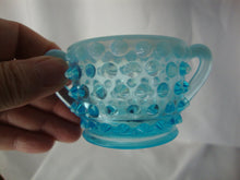 Load image into Gallery viewer, Vintage Unmarked Fenton Aqua Blue Opal Hobnail Small Creamer and Sugar Set
