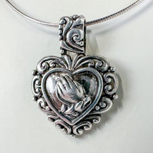 Load image into Gallery viewer, Vintage Sterling Silver Praying Hands Heart Pendant, Pendant Only, No Chain
