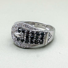 Load image into Gallery viewer, Vintage 10K White Gold Diamond Buckle Ring, Size 8
