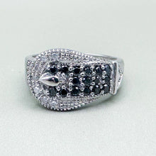 Load image into Gallery viewer, Vintage 10K White Gold Diamond Buckle Ring, Size 8
