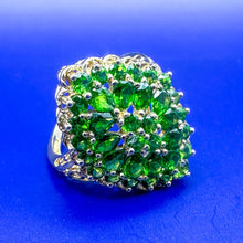 Load image into Gallery viewer, Vintage 14K Gold Green Stone Cluster Cocktail Ring, Size 8
