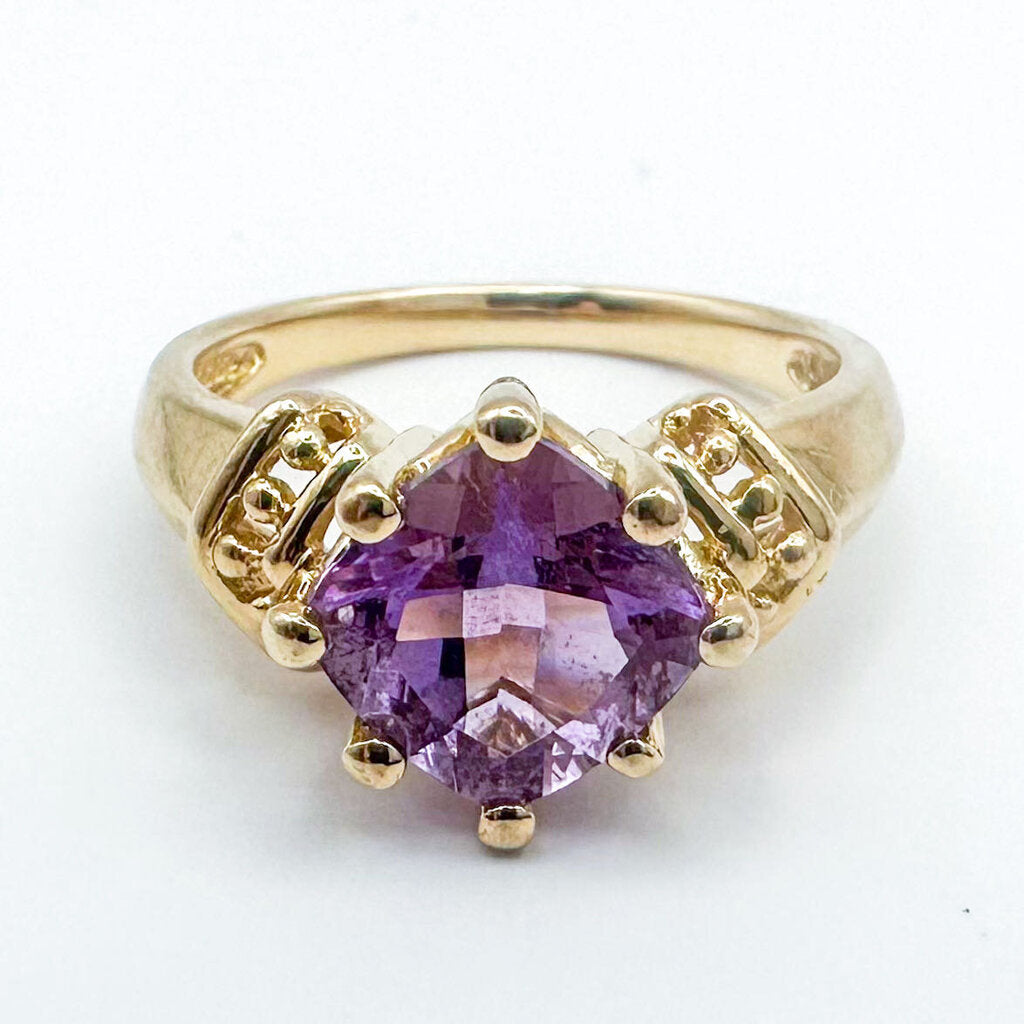 Vintage 10k Gold Cushion Cut Amethyst Ring, Size 8.25