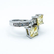 Load image into Gallery viewer, Vintage Sterling Silver Yellow &amp; White Cubic Zirconia Bypass Band Ring, Size 7.5
