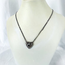 Load image into Gallery viewer, Vintage 15 inch Sterling Silver Hematite &amp; Onyx Heart Pendant with 1 inch Extender
