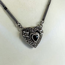 Load image into Gallery viewer, Vintage 15 inch Sterling Silver Hematite &amp; Onyx Heart Pendant with 1 inch Extender
