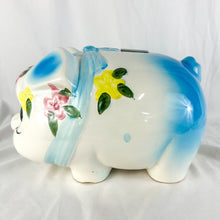 Load image into Gallery viewer, Vintage Large Blue &amp; White Ceramic Piggy Bank
