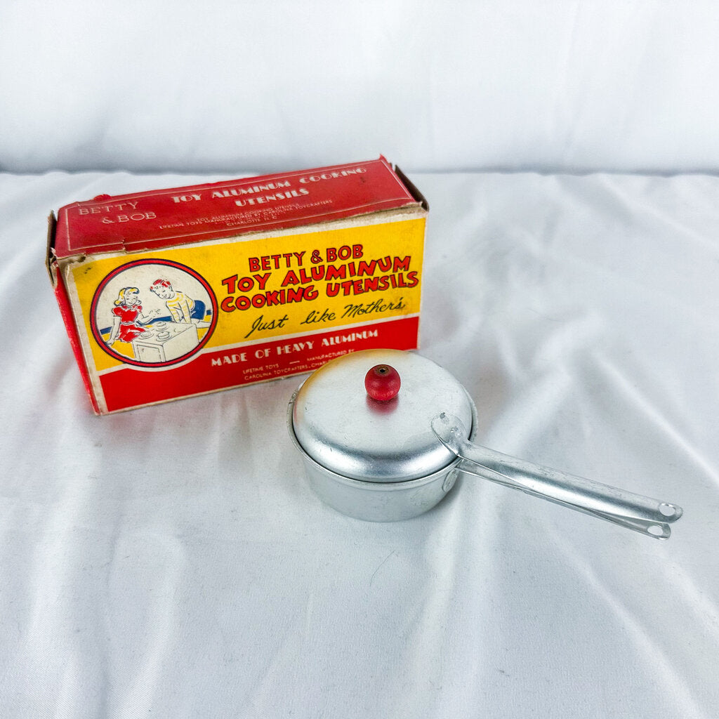 1940's Betty & Bob Toy Cooking Utensil's Aluminum Chicken Fryer with Original Box