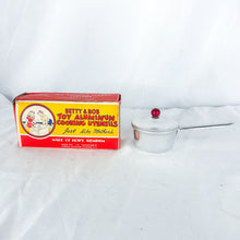 Load image into Gallery viewer, 1940&#39;s Betty &amp; Bob Toy Cooking Utensil&#39;s Aluminum Sauce Pan with Original Box
