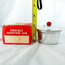 Load image into Gallery viewer, 1940&#39;s Betty &amp; Bob Toy Cooking Utensil&#39;s Aluminum Sauce Pan with Original Box
