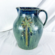 Load image into Gallery viewer, Double-Signed Marvin Bailey Blue Green Glaze Palmetto Tree Pitcher
