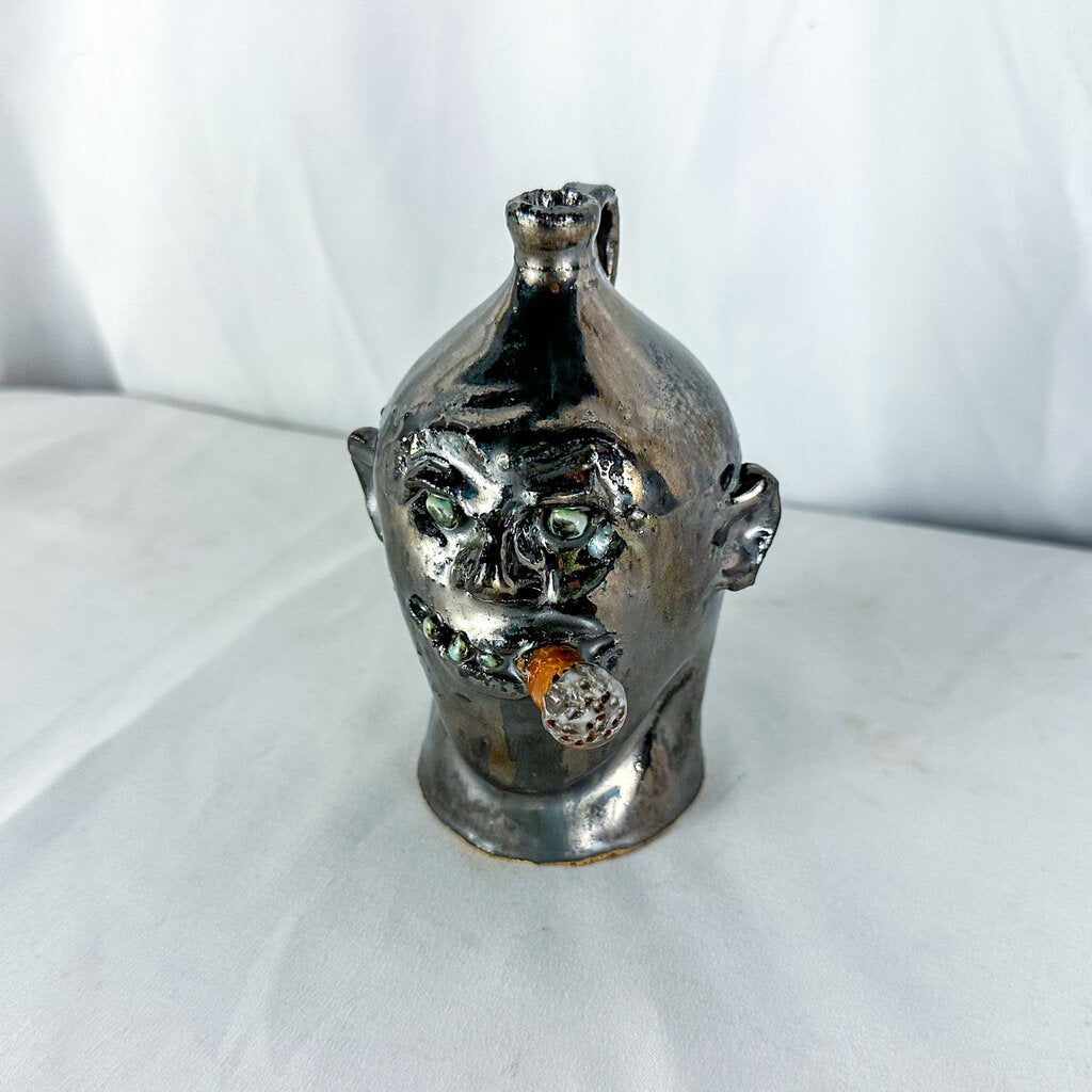 Signed Marvin Bailey Mini Metallic Ugly Face Jug with Cigar