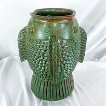 Load image into Gallery viewer, 1999 Signed Kim Black Primitive-Style Green Fish Vase
