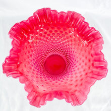 Load image into Gallery viewer, Vintage Fenton Cranberry Opalescent Hobnail Large Ruffled Top Vase
