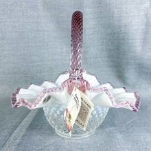 Load image into Gallery viewer, Vintage Fenton Clear Opalescent Hobnail Pink Crested Glass Basket
