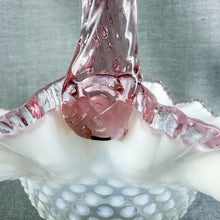 Load image into Gallery viewer, Vintage Fenton Clear Opalescent Hobnail Pink Crested Glass Basket
