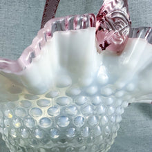 Load image into Gallery viewer, Vintage Fenton Clear Opalescent Hobnail Pink Crested Glass Basket
