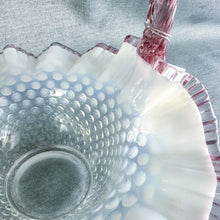 Load image into Gallery viewer, Vintage Fenton Clear Opalescent Hobnail Pink Crested Glass Basket
