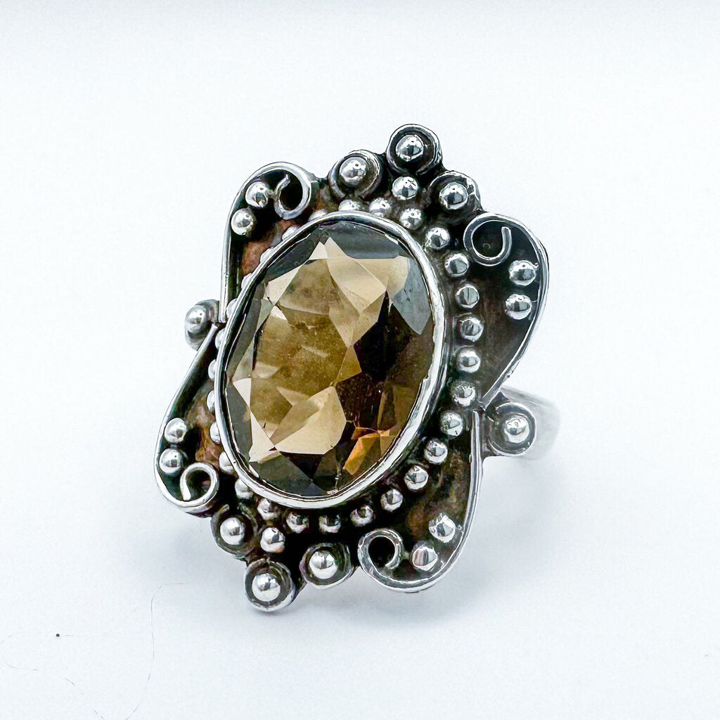 Vintage Sterling Silver Gray-Brown Stone Ring, Size 8.5-9