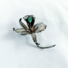Load image into Gallery viewer, Vintage Coin Silver Green Stone Center Iris Brooch
