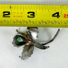 Load image into Gallery viewer, Vintage Coin Silver Green Stone Center Iris Brooch
