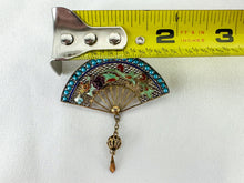 Load image into Gallery viewer, Vintage Toned Sterling Silver East Asian Fire-Breathing Bird Fan Brooch with Dangle
