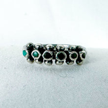 Load image into Gallery viewer, Vintage Sterling Silver Ring with 6 Green Stones, Size 7.75, Tested
