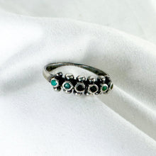 Load image into Gallery viewer, Vintage Sterling Silver Ring with 6 Green Stones, Size 7.75, Tested
