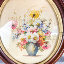 Load image into Gallery viewer, Vintage Oval-Framed M. Black Floral Lithograph Print
