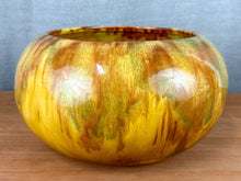 Load image into Gallery viewer, Vintage Unmarked Mustard Yellow, Green &amp; Brown Hand-Turned Pottery Bowl
