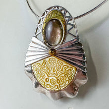 Load image into Gallery viewer, Vintage Carolyn Pollack Sterling Silver, Brass, &amp; Mother of Pearl Abstract Modernist Angel Pendant
