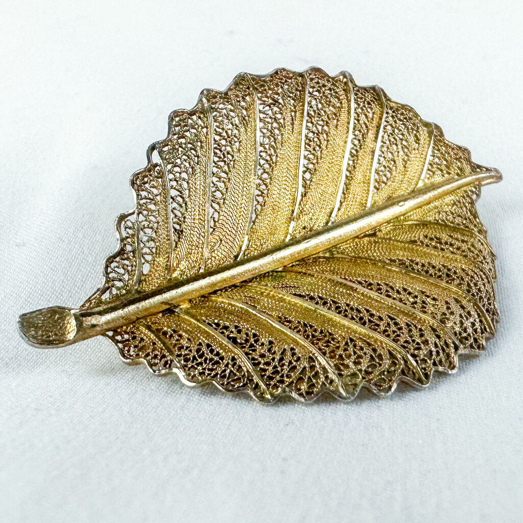 Vintage Gabriel Star Toned Sterling Silver Filigree Leaf Brooch