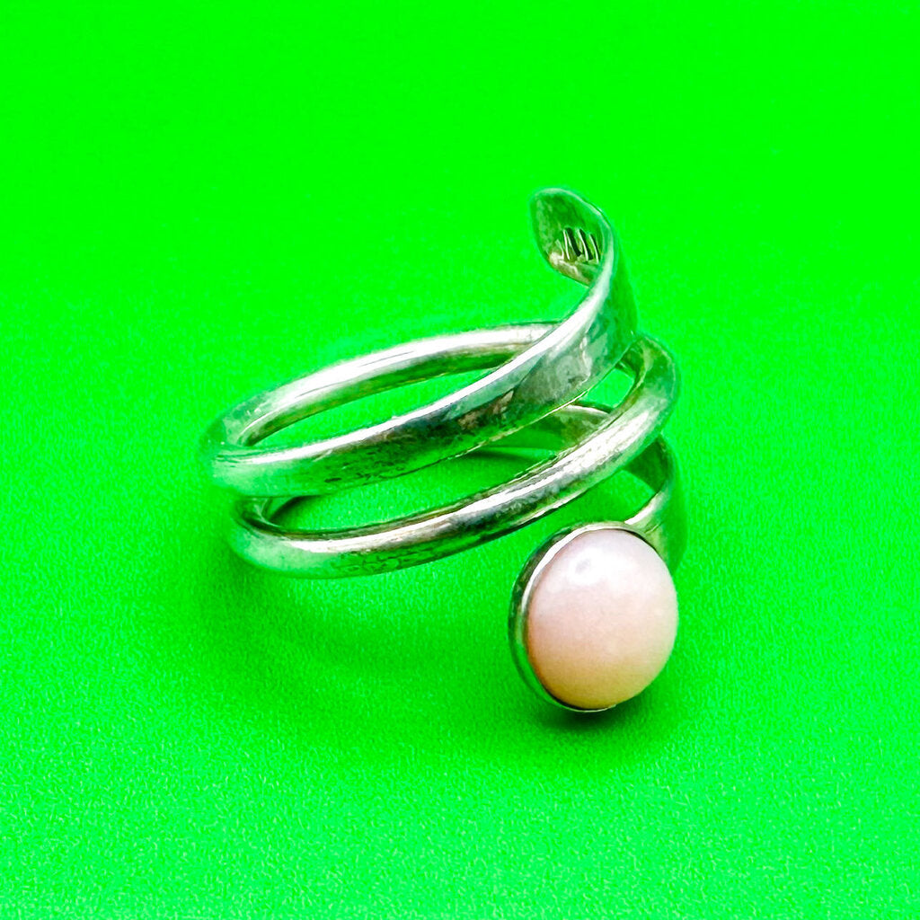 Vintage Dominique Dinouart DDD Sterling Silver Rose Quartz Wrap Band Ring, Size 9