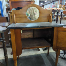 Load image into Gallery viewer, Vintage Oak with Black Marble Top Wash Stand with Round Mirror
