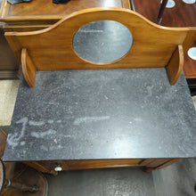 Load image into Gallery viewer, Vintage Oak with Black Marble Top Wash Stand with Round Mirror
