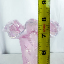 Load image into Gallery viewer, 2005 Fenton Glass 100 Year Anniversary Pink Iridescent Palm Leaf Ruffle Edge Pedestal Vase
