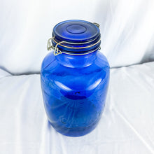 Load image into Gallery viewer, Vintage Cobalt Blue Mills Bakery 40-Quart &quot;Homestyle Brand Cookies&quot; Cookie Jar
