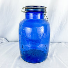 Load image into Gallery viewer, Vintage Cobalt Blue Mills Bakery 40-Quart &quot;Homestyle Brand Cookies&quot; Cookie Jar
