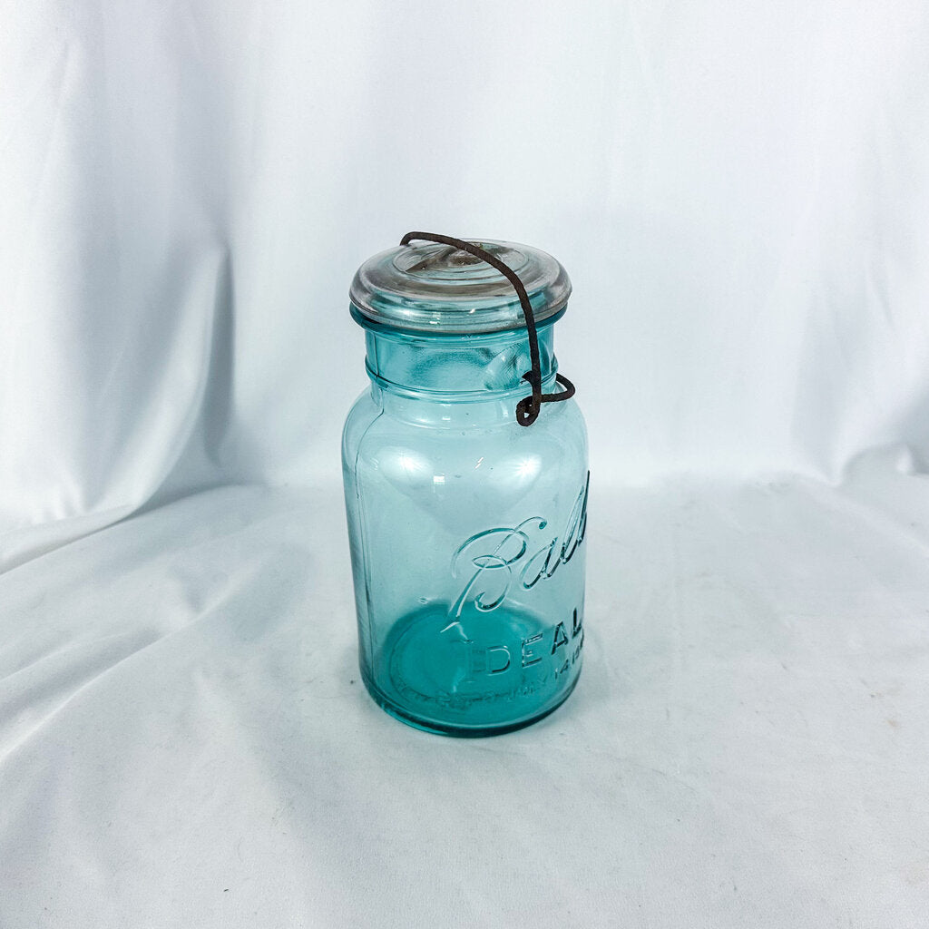 Vintage to Antique Blue-tinted Ball Jar with Clear Lid