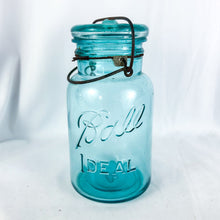 Load image into Gallery viewer, Vintage to Antique 1923-1933 Blue-Tinted Ball Ideal Mason Jar with Original Lid
