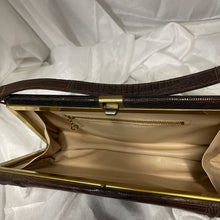 Load image into Gallery viewer, Purse, Embossed Leather, Snake Print, Brown with Gold Trim
