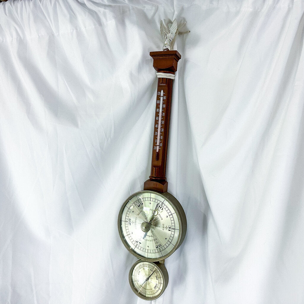 1960s Airguide Mahogany Model 256 Eagle Banjo-Style Weather Station