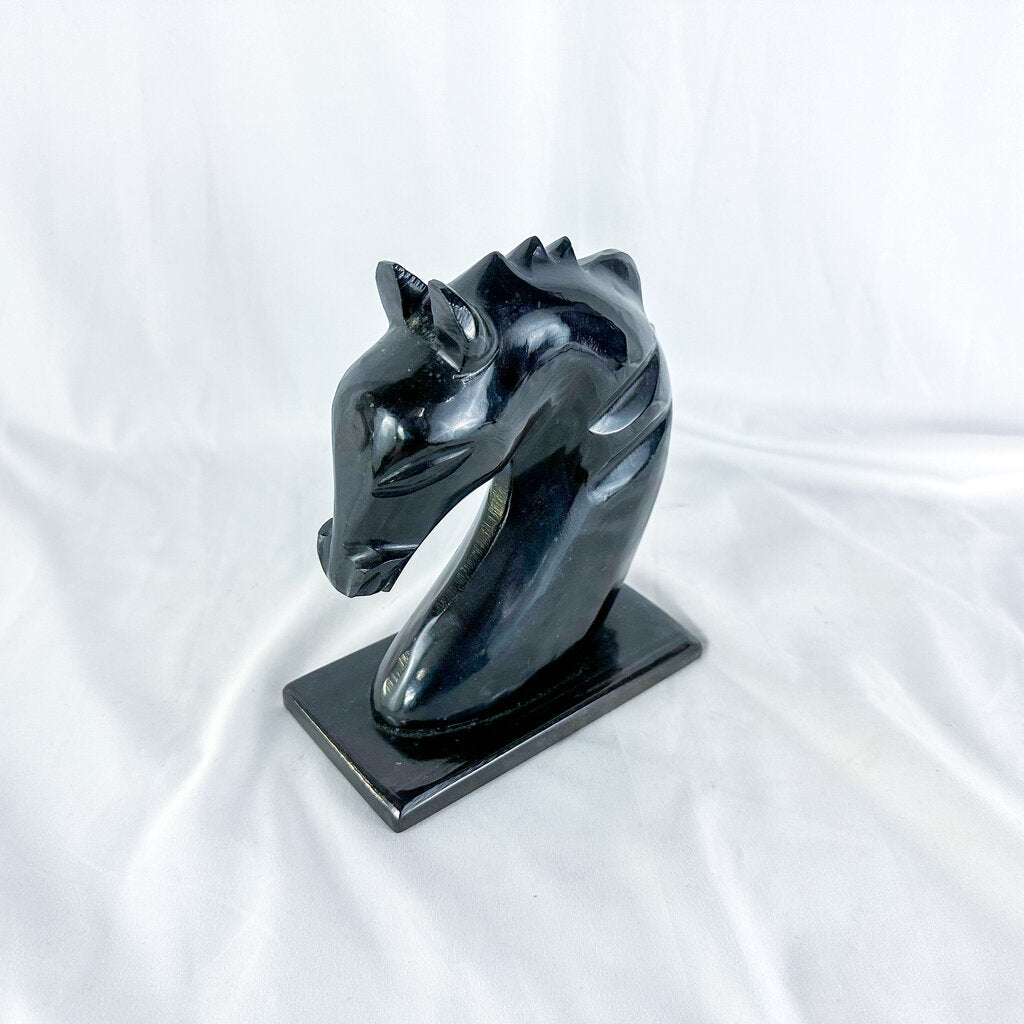 Vintage Carved Black Stone Horse Bust