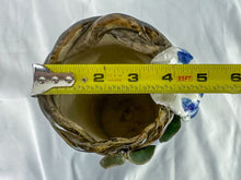 Load image into Gallery viewer, Hand-made Blue Ceramic Vase with Morning Glories, Unsigned
